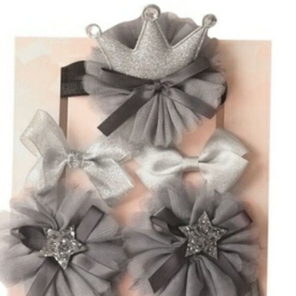 NIB Chicbaby Gray & Silver Hair Accessories & Sock - Picture 2 of 7